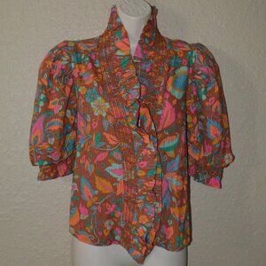 Sz XS Love The Label Brown Floral Short Sleeve Blouse